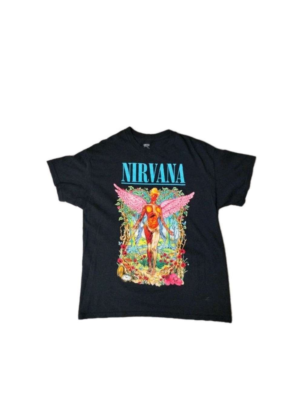 Nirvana Forest In Utero Single Sided World Tour T-Shirt Concert Black Tee Sz L